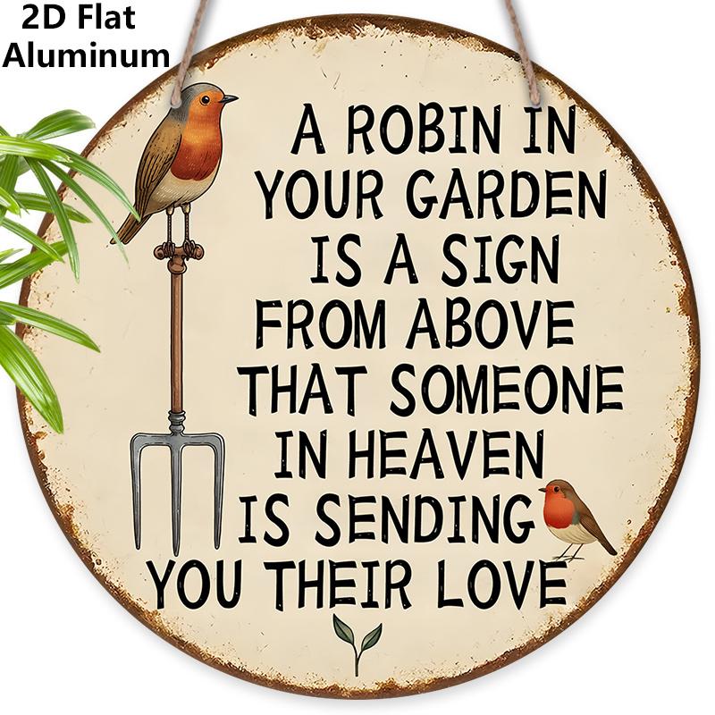 

2D Flat Round Aluminium Sign, Robin in Your Garden Memorial Wall Decor, Rustic Vintage Outdoor Sympathy Gift for Loss of Loved One 20cm/7.87Inch бежевый