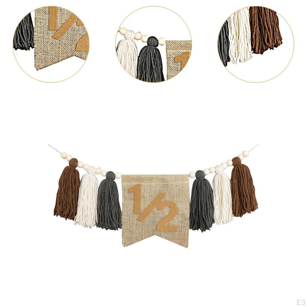 1/2 Birthday Banner for High Chair, Nursery Wall Hanging, Wooden Beads Tassel