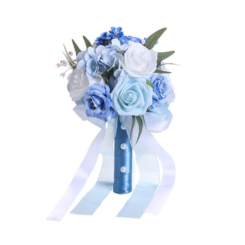 Rose Bouquet Synthetic Rose Bridal Arrangement White Blue Shades Low Care Wedding Flower Arrangement For Bride