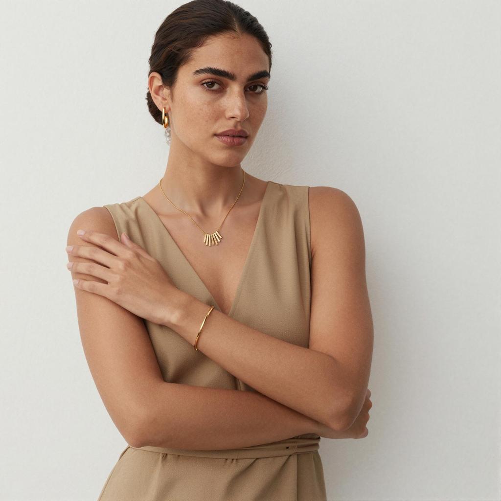 Geometric Fan Tassel Pendant Necklace in 18k Gold Plated Stainless Steel - Modern European & American Design