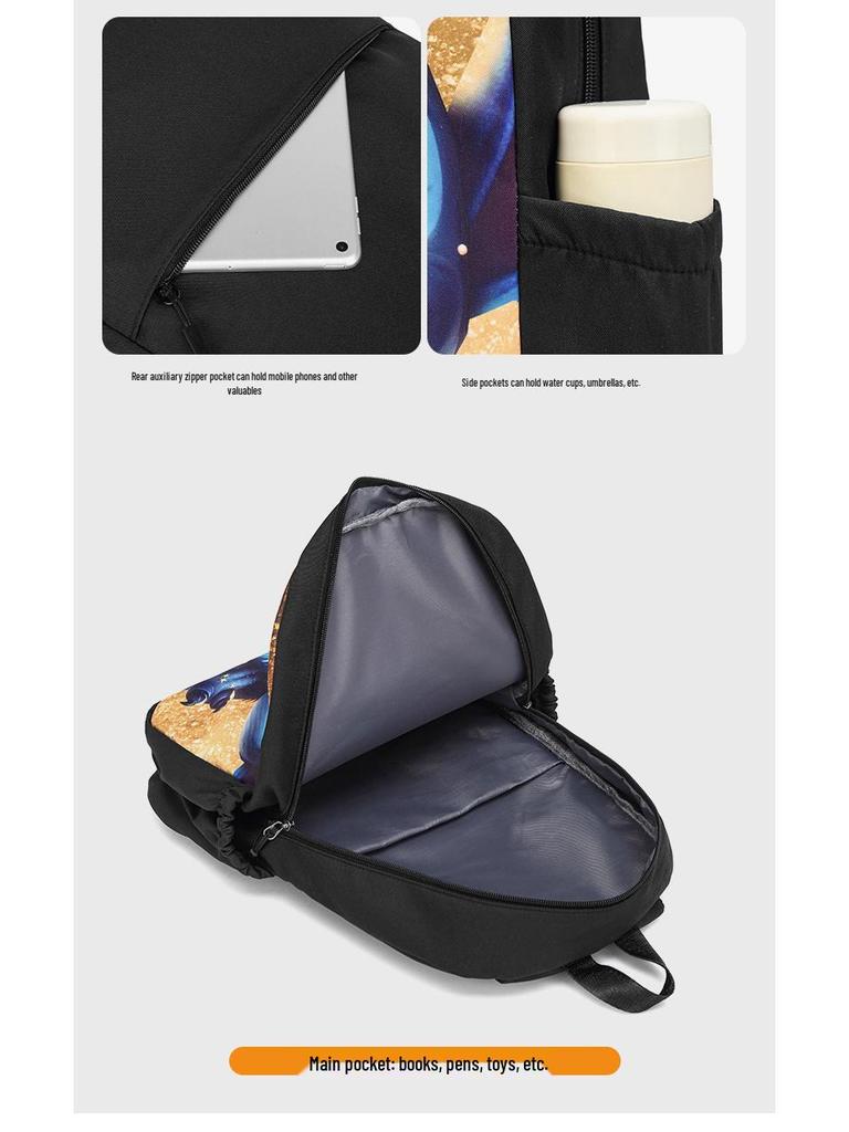 Cross-border Cartoon Print Backpack Set - Large Capacity, Casual, 3-Piece Student Schoolbag