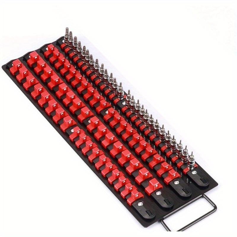Набор держателей для лотка для хранения на 80 розеток 1/4 3/8 1/2 розеток Организуйте и храните розетки Стойка для розеток для ручного инструмента среднего размера красный
