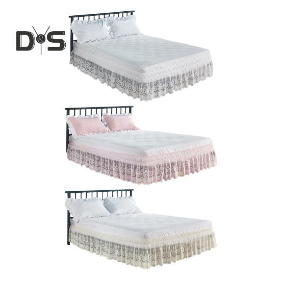Krajková sukně na postel, elastická volánová sukně s volánky, 15", zavinovací, kolem 3 stran postele, pratelná v pračce, pro jednolůžko/dvojlůžko/manželskou postel/king size postel