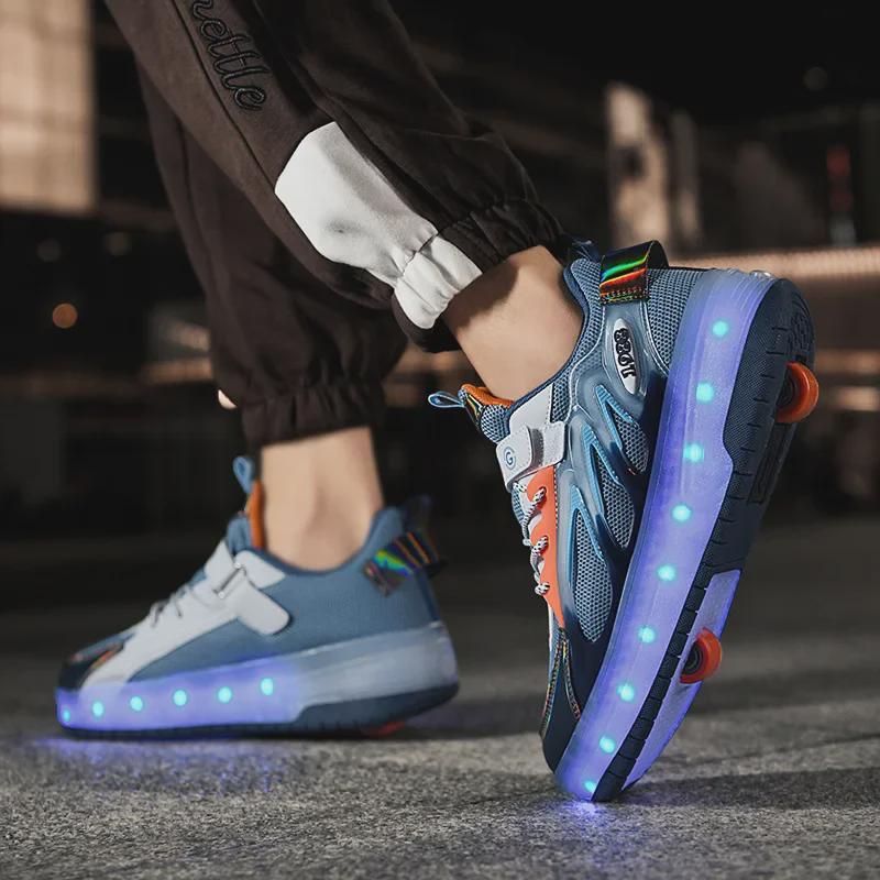 Girls' Double-Wheeled Roller Skate Shoes with Hidden Wheels for Students