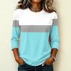 Women's Raglan Sleeve T-Shirt, Round Neck Three-Quarter Sleeve Striped Color-Block Pullover Top