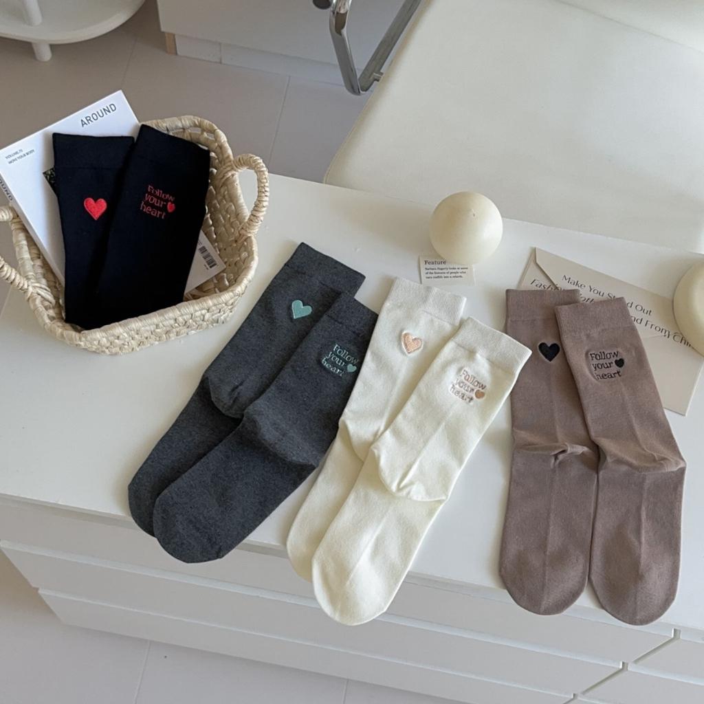Autumn Designer Ab Embroidery Love Pile Socks Versatile Cotton Socks Trendy Letters