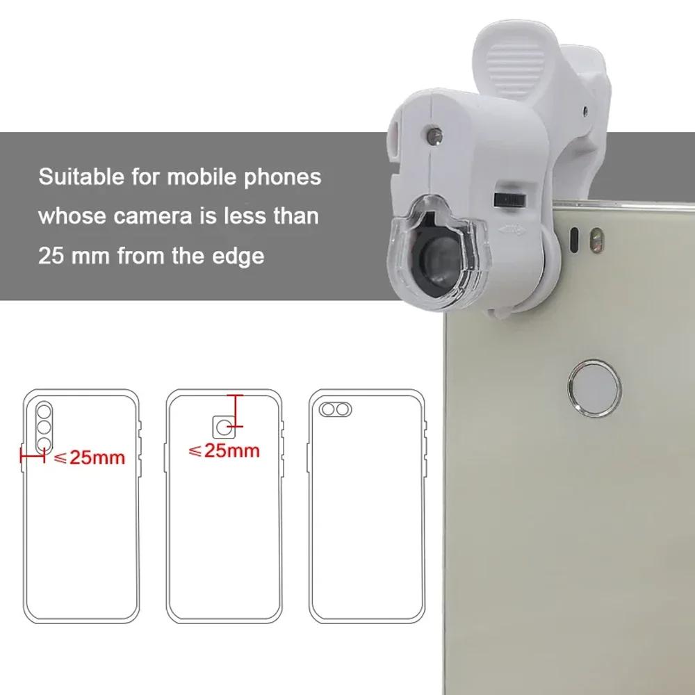 60X Adjustable Focus Pocket Microscope with UV LED Light For Universal Clip Magnifier for Phone and Antique Inspection