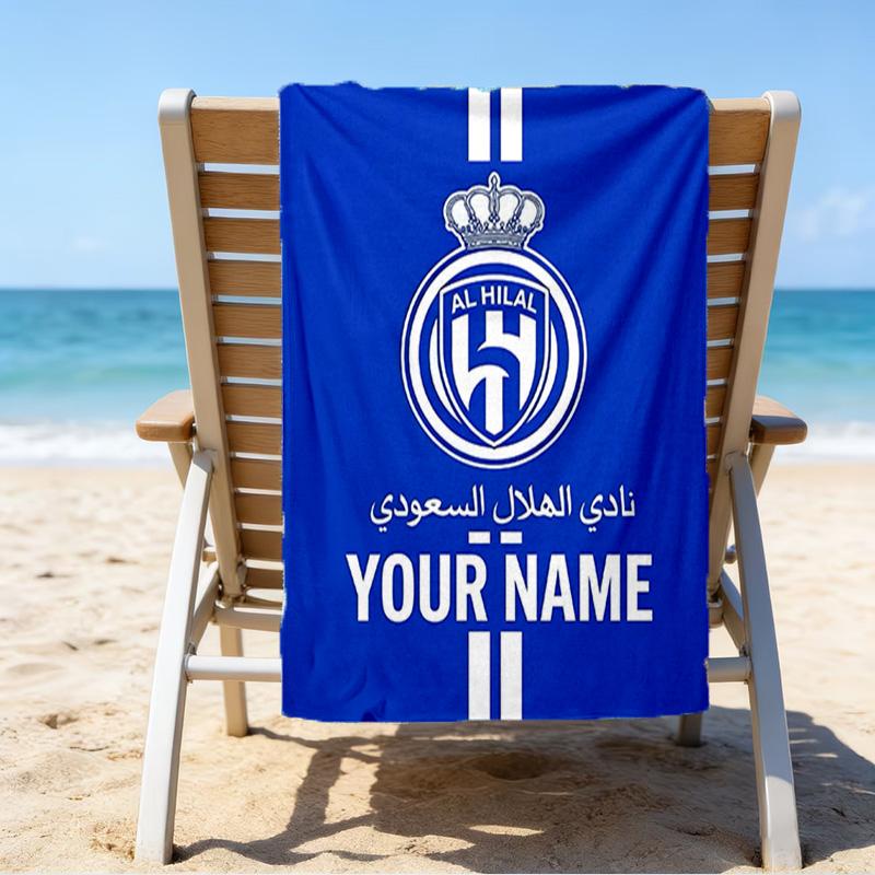 Custom Name Beach Towel Al Hilal FC Crest Beach Towel, Soft Microfiber, Gift for Her/Him, Birthday, for Pool, Beach, Travel, Fan gifts
