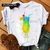 Juice Cup T Shirt Personalized Drink Cup Wine Glass Print Womens Summer Shortsleeved Tshirt White Top