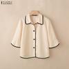 Casual Dames Blouse met Omgeslagen Kraag en Losse Halve Mouwen