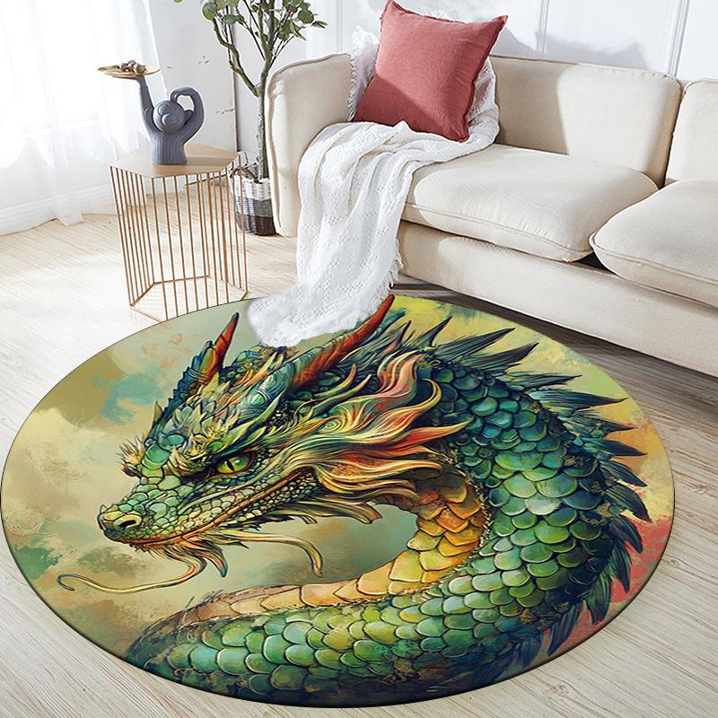 Fantasy Dragon Round Area Rug,Carpet Rug for Living Room Bedroom Sofa Playroom Decor,Non-slip Floor Mat