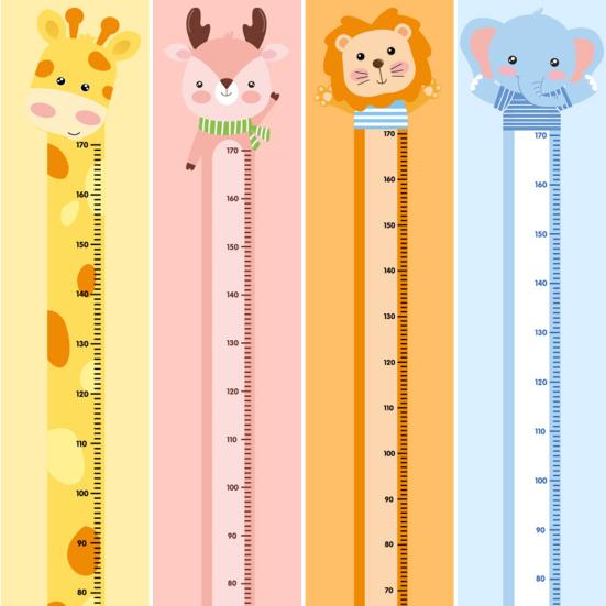 Cartoon Animal Height Measurement Sticker Peel Stick Self-Adhesive Bedroom Play Room Nursery Kindergarten Baby Growth Chart Ruler Decal