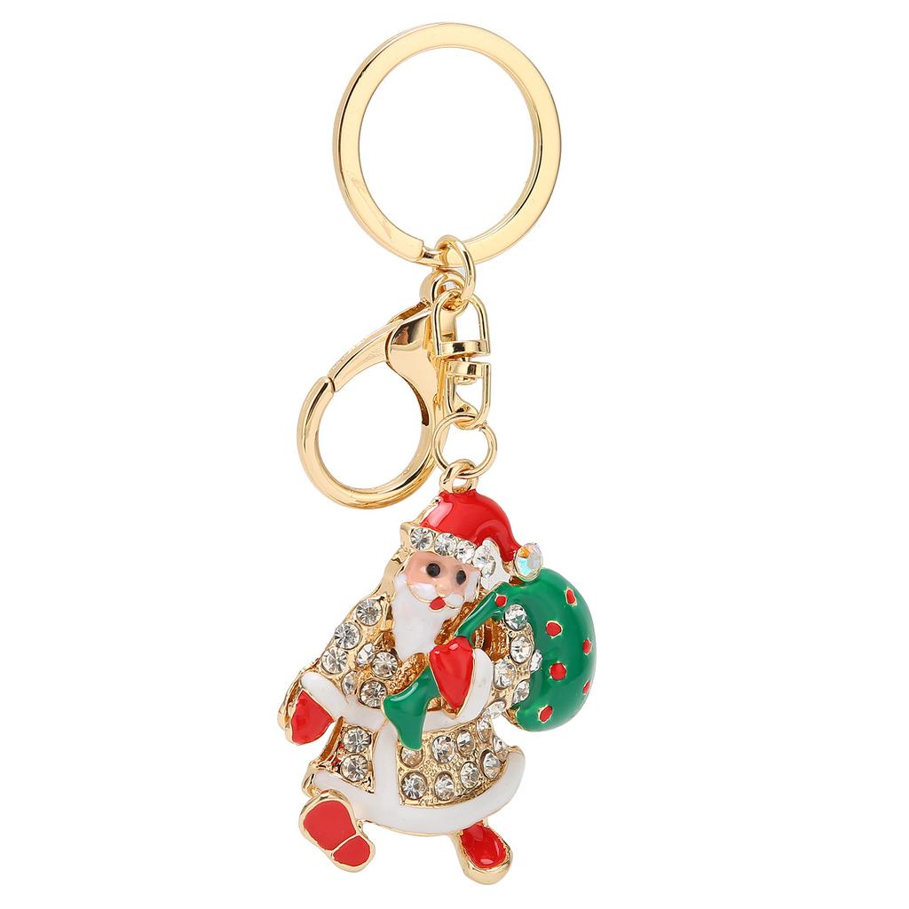 Santa Claus Key Ring Chain Alloy Rhinestone Christmas Car Key Ring Pendant Gifts