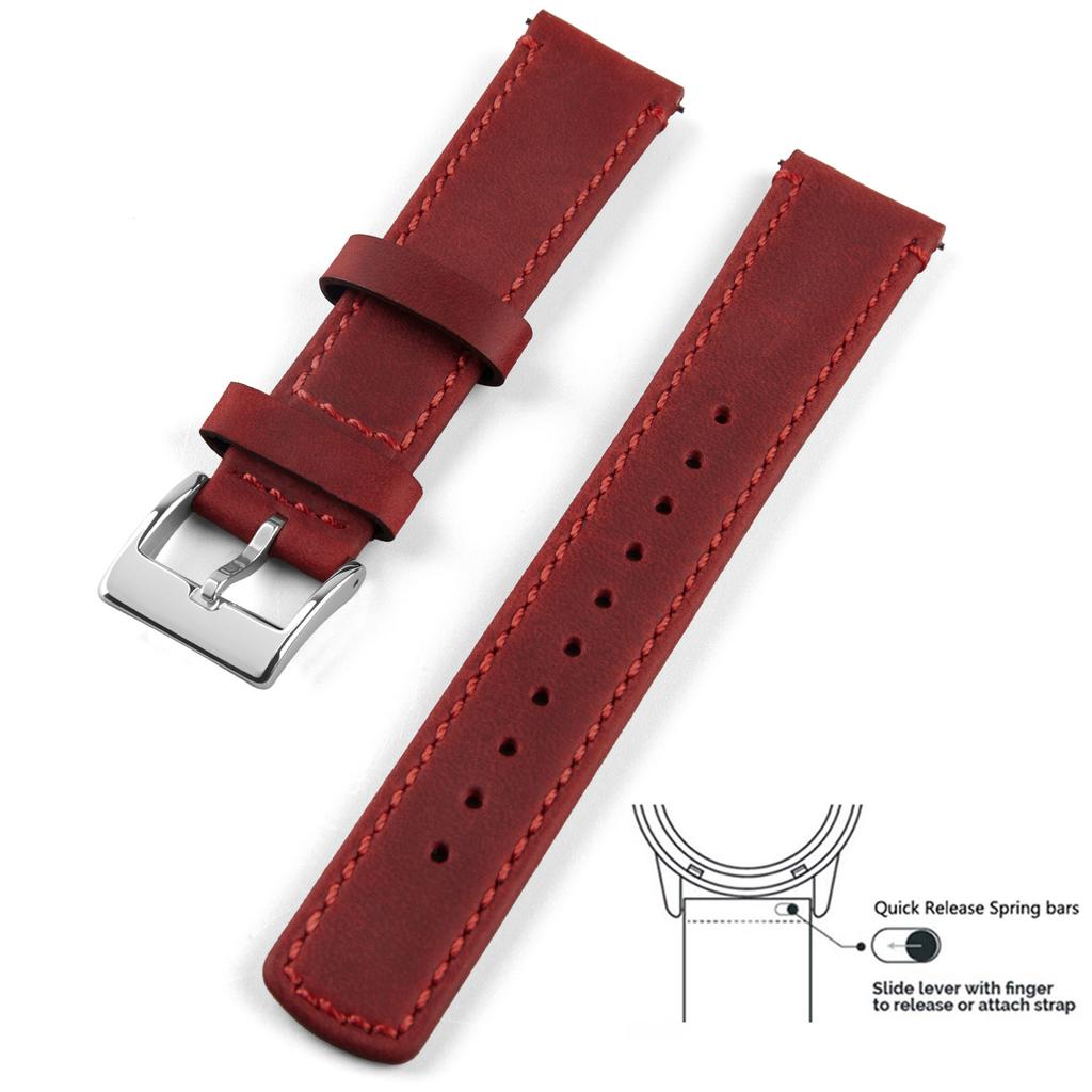 Genuine Leather Top Grain Watch Band, Quick Release 20mm/22mm Watch Strap, Fits Samsung Galaxy Watch, Men and Women Watch band