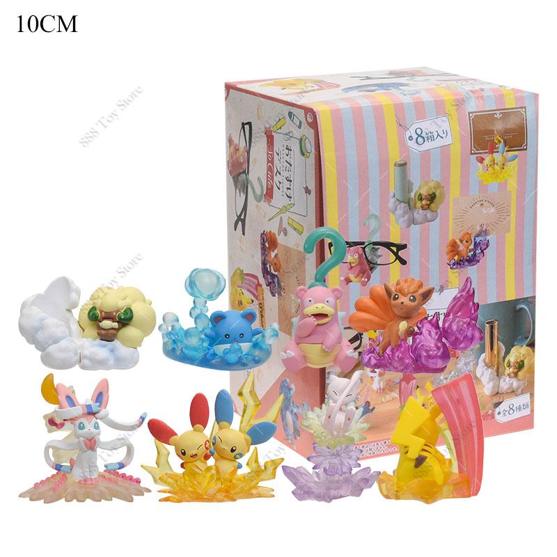 6Pcslots  Anime Figure Set Elf Ball Eevee Teacup Garden Succulent Plants Action Model Perfume Bottle Doll Toy Kids Gifts
