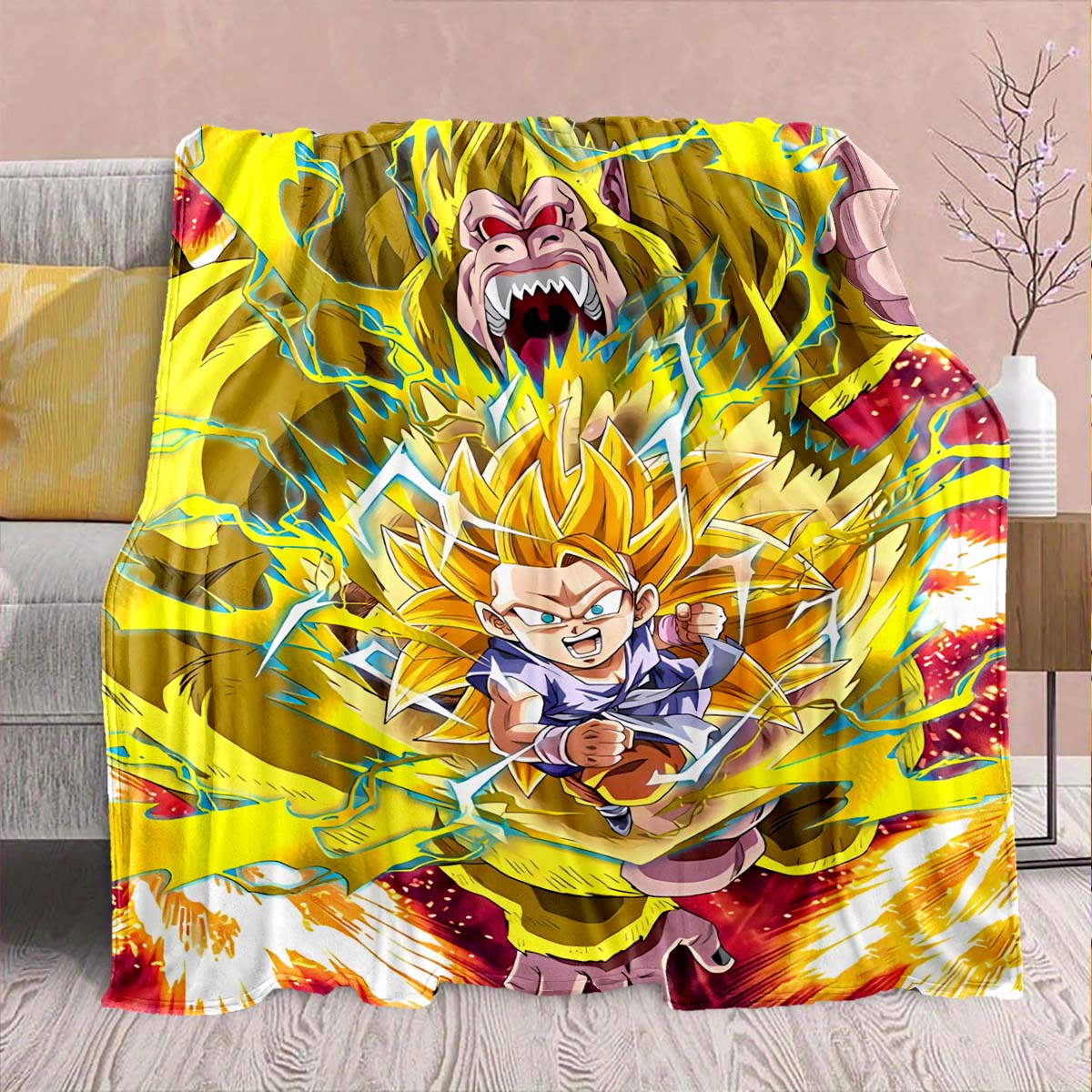 Фланелевое одеяло из аниме Dragon Ball - Мягкое, теплое, идеально подходит для дивана, постельного белья, кемпинга, путешествий, офиса, домашнего декора -QJY 75x90cm