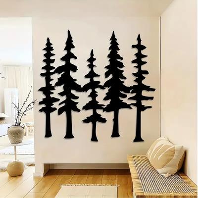 Vintage Eisen Kiefer Metall Wandkunst Groß Innen Außen Vertikales Wald Wandbild