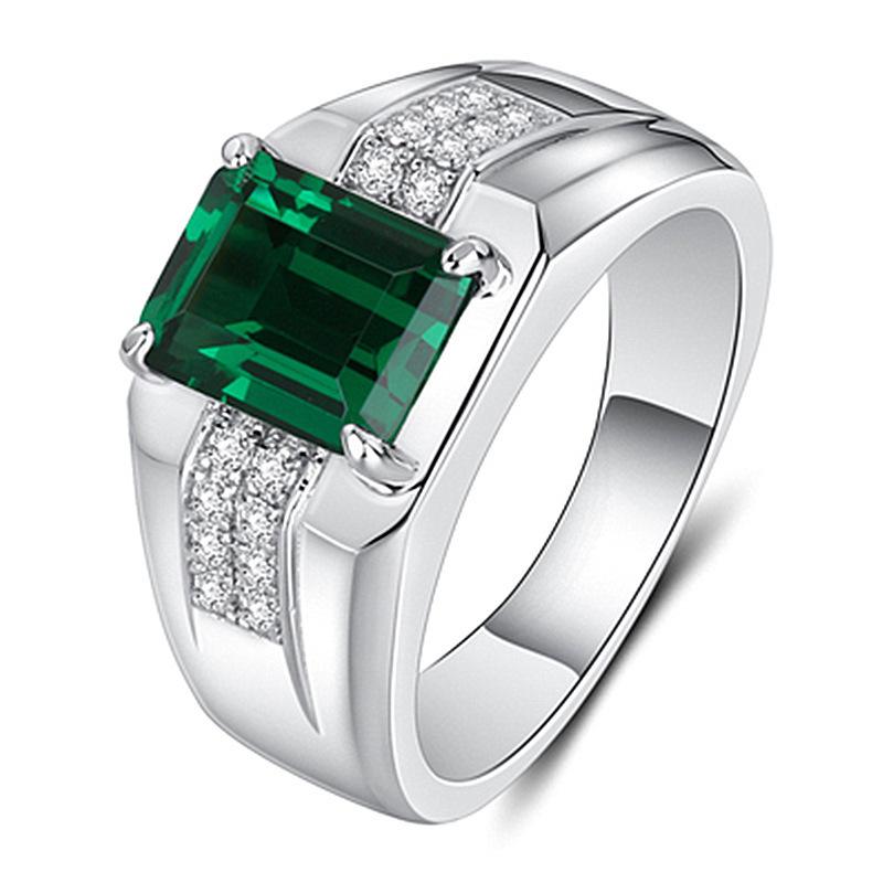 Sapphire Blue Zircon Men's Rectangular Diamond Ring: Stylish Business Trend