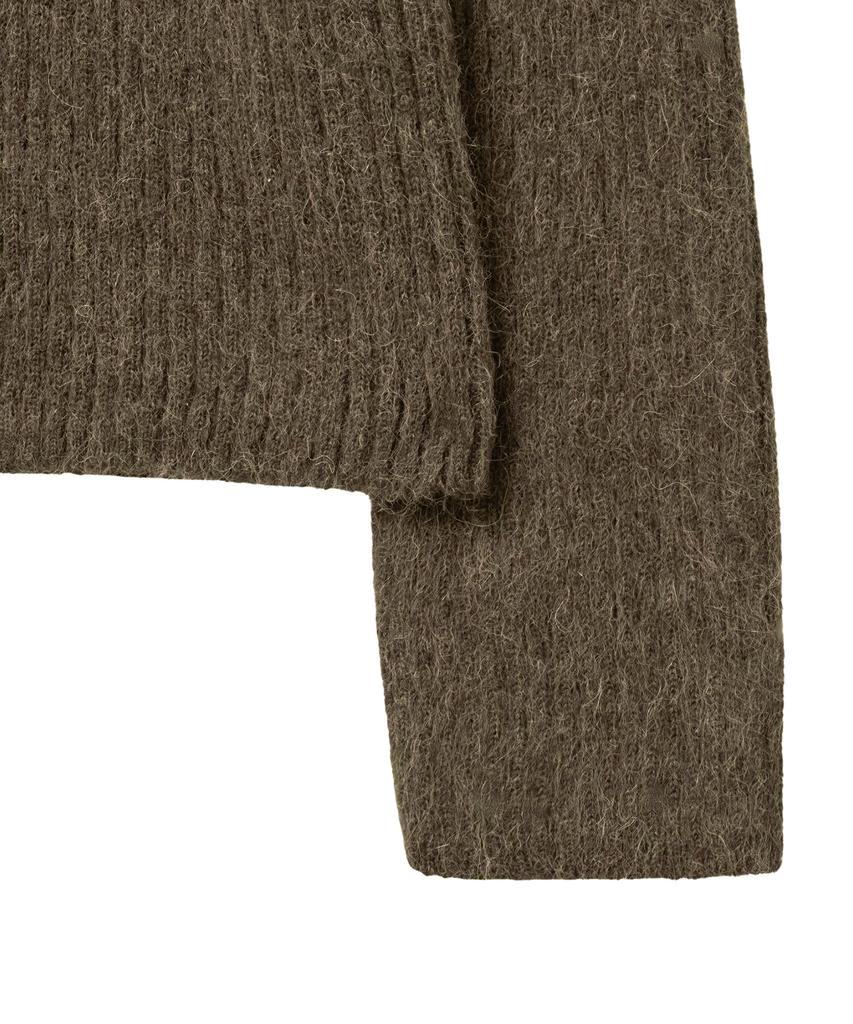 NOIRER Alpaca Boucle Ribbed Zip-Up (Khaki)