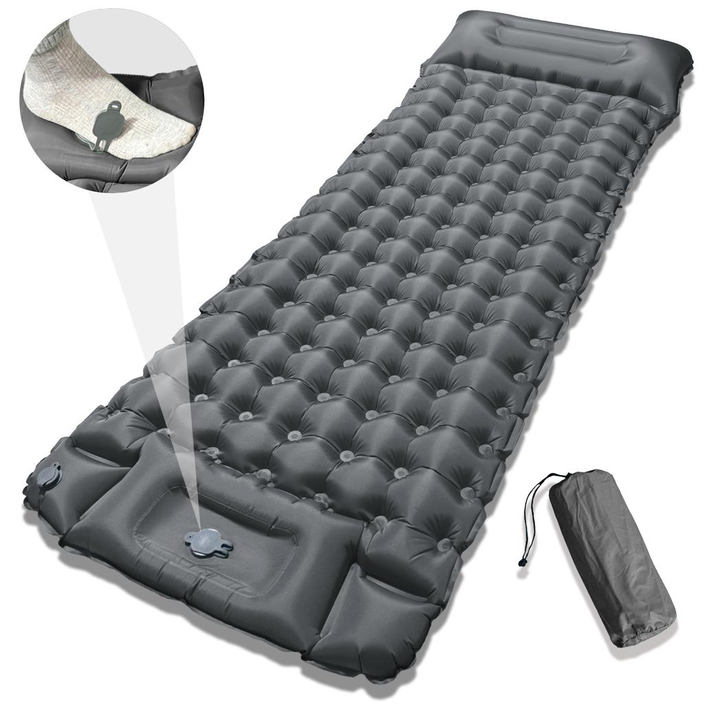 Outdoor Camping Inflatable Mattress, Foot Step On Automatic Inflatable Mattress, Press Rhombus TPU with Pillow Camping Tent Sleeping Mat