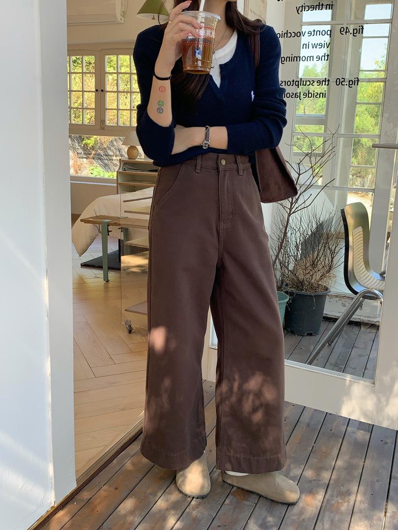 GAGD Petite s Velvet Brown Straight-Leg High Waist Wide-Leg Cropped Jeans for Women XL