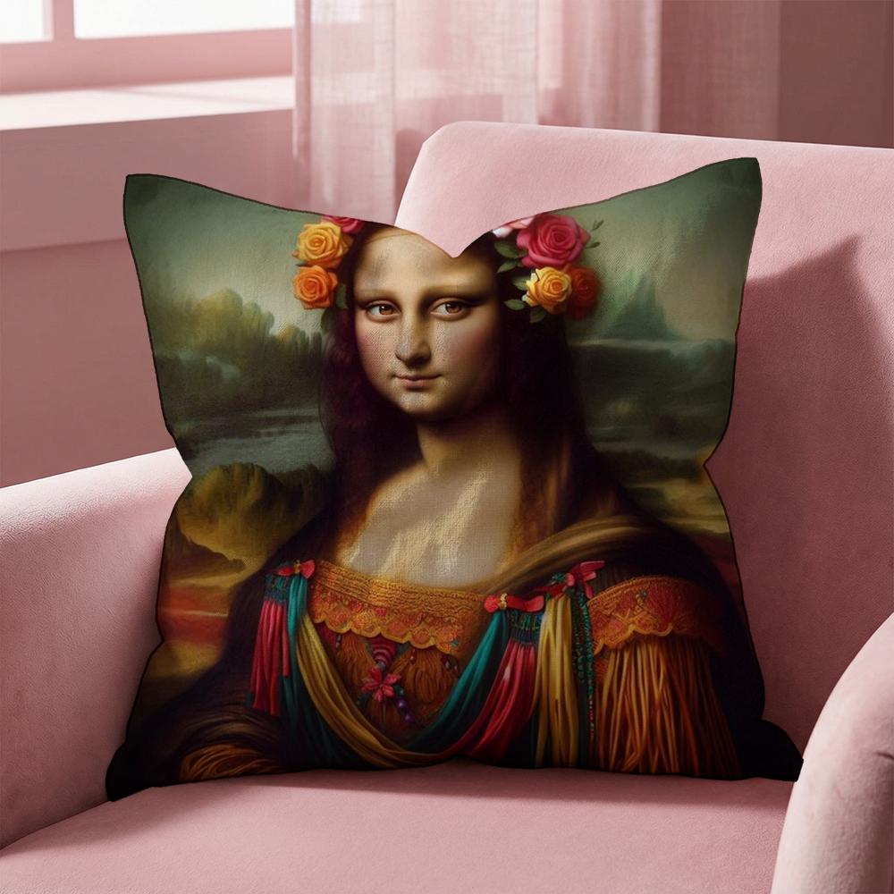 Modern Art Funny Mona Lisa Cushion Cover Multi-Scene Pillow Cover for Home & Car - Reversible, Soft & Durable for Daily Use