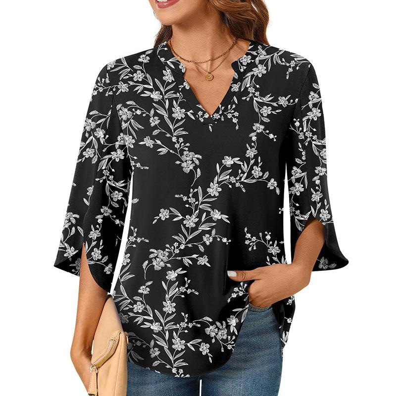 

Женская шифоновая рубашка с пышными рукавами и V-образным вырезом, однотонная летняя блузка, топ M