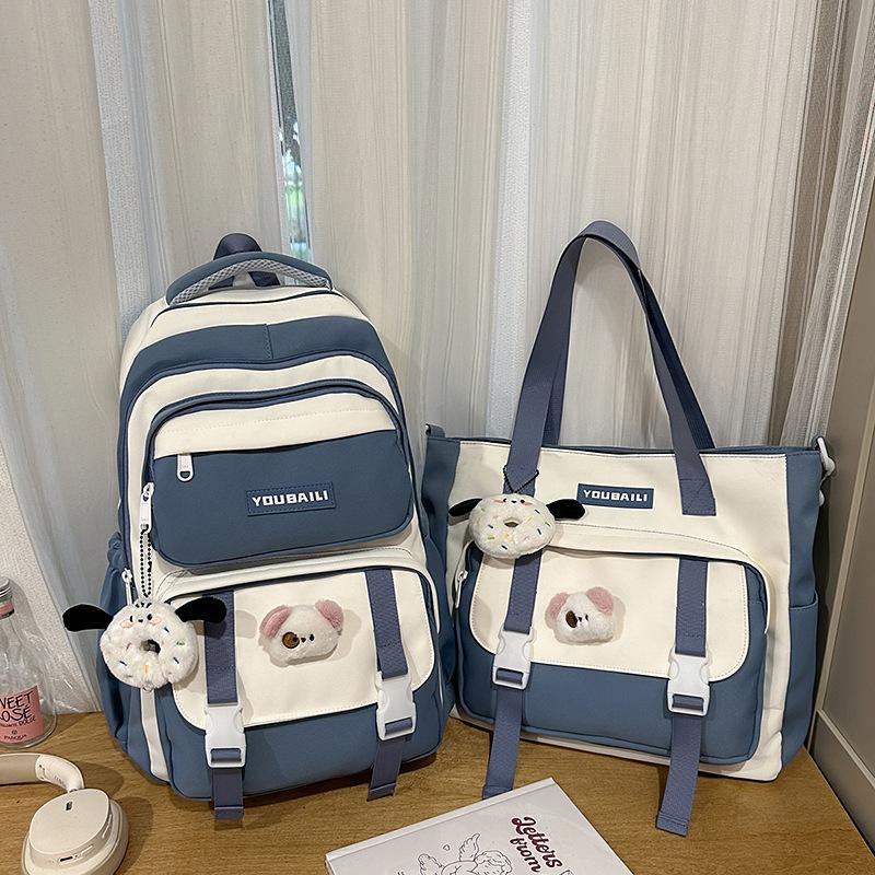 New High-value College Style, Fresh and Sweet Backpack, Contrasting Color Splicing Make-up Bag, Junior High School Student Backpack