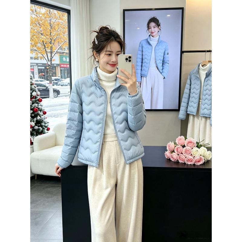 Light and short cotton-padded clothes for women's winter new slim-fitting and thin stand-up collar warm jacket pink, blue, green, red.
