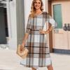 3/4 Sleeve Women's Dress Casual Flowy A,Line Midi Tshirt Dresses With Pockets Crewneck Vocation Boho Beach Sundress
