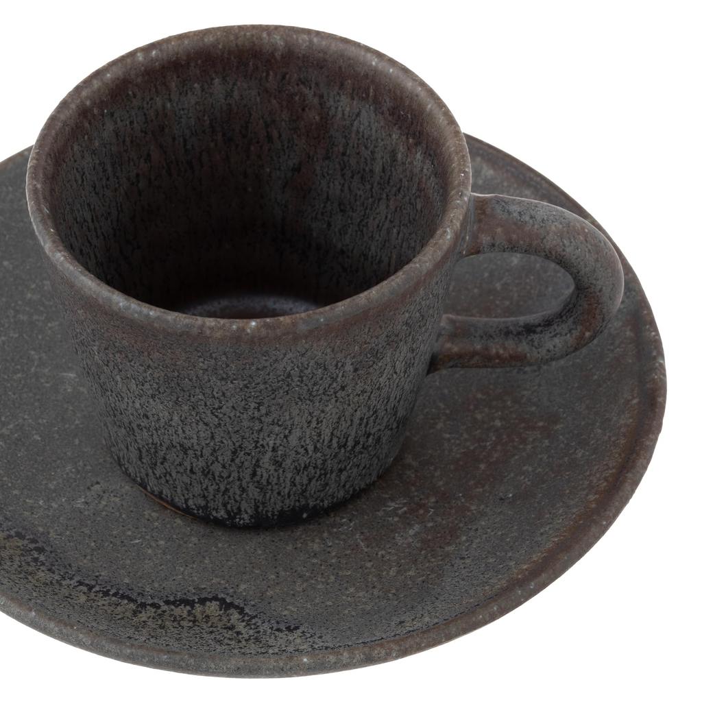 Marui Seito Shigaraki Ware Hechimon Cup & Saucer, 160ml Capacity, Black Kiln-Changed, Brown, MR-3-4388