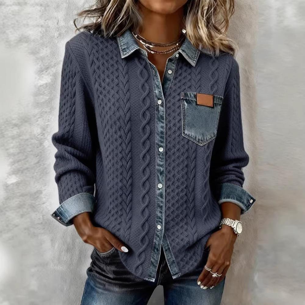 Summer Women's Plaid Cable Knit Long Sleeve Shirt