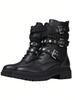 Damen Punk Kampfstiefel Herbst Knöchel Schnalle Riemen Nieten Perlen Strasssteine Seitlicher Reißverschluss Plateau Schnürschuhe Herbstschuhe