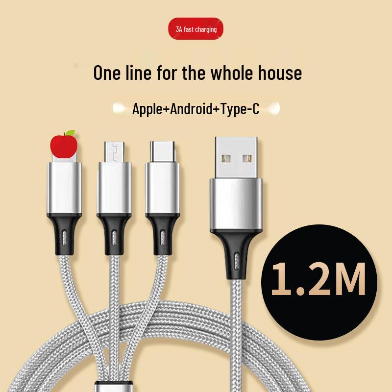 100W Type-C 3-in-1 Fast Charging Cable for Huawei, Android, and Apple Devices