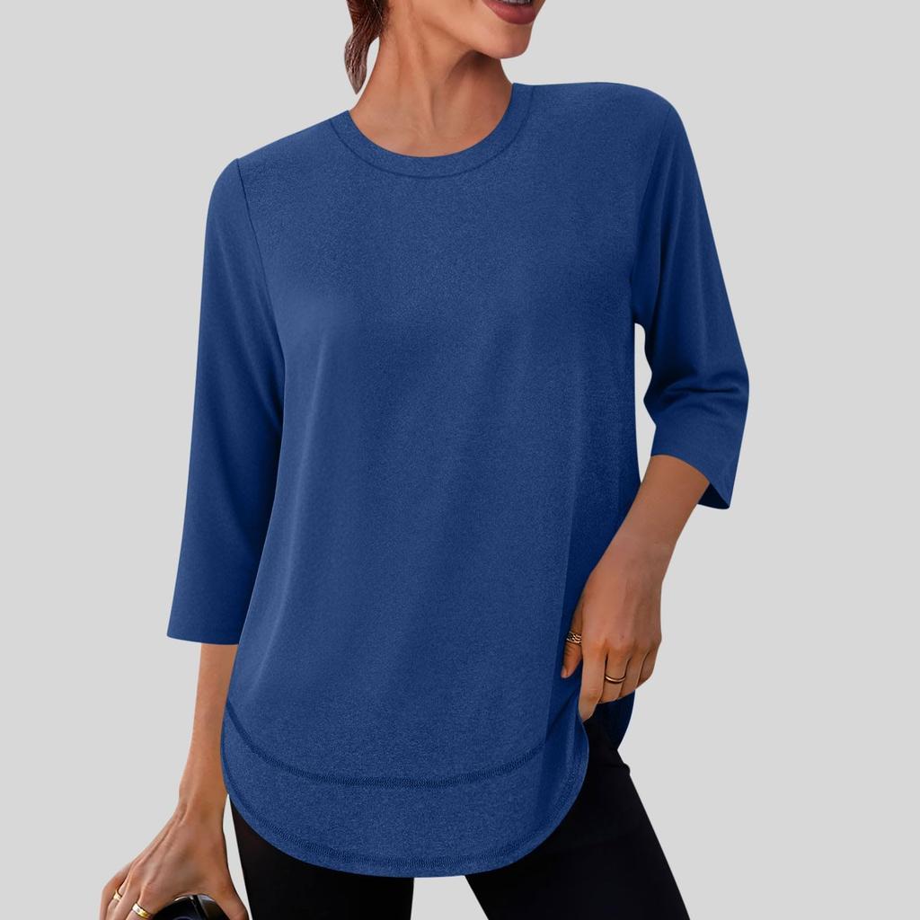 Women's Fashionable Casual Neck Colour Three-Quarter Sleeve T-Shirt Top
