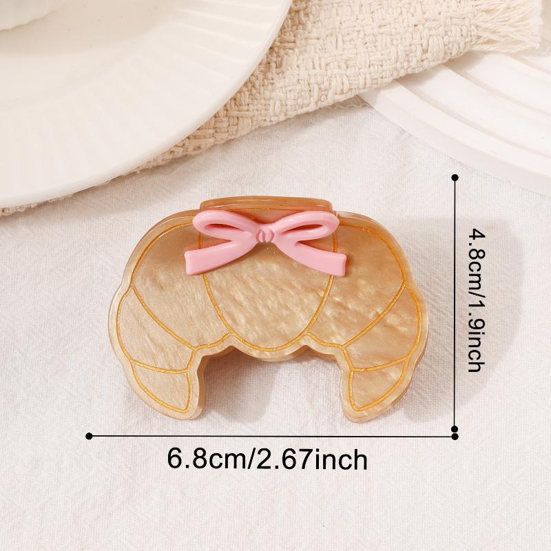 Retro Cartoon Coffee Croissant Rose Grab Clip Shark Clip At The Back Of The Head For Women Gift