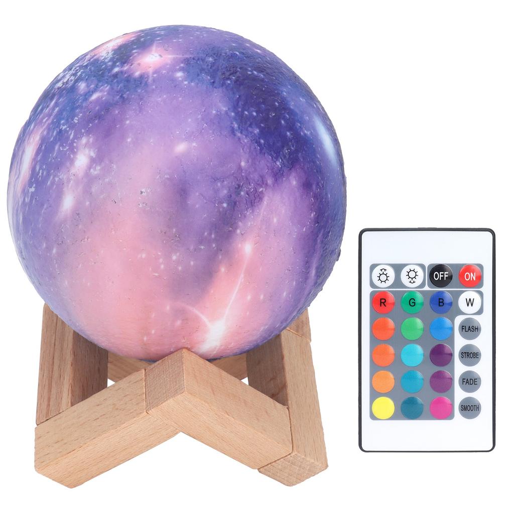 Mini LED Moon Lamp USB Charging 16‑Colors Remote Night Light with Wood Stand Birthday Gift
