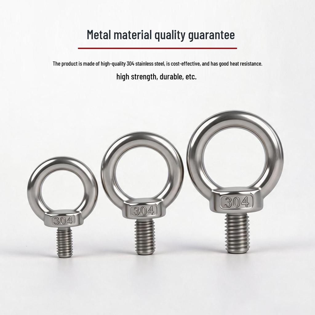 304 Stainless Steel Lifting Eye Bolt, Extended M3-M36 Round Screw