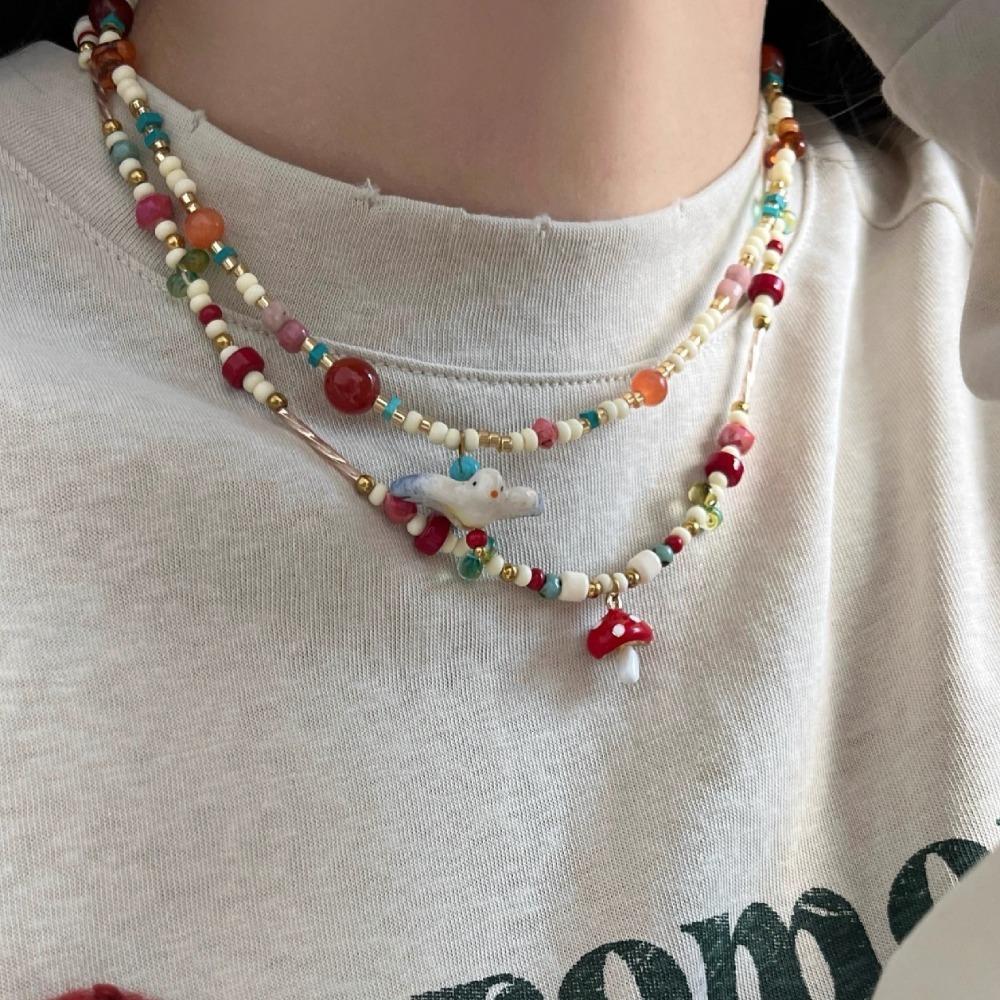 Neck Jewelry Colorful Stone Choker Necklace Ethnic Style Pearl Clavicle Chain  for Women