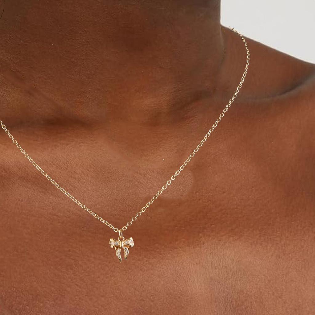 Halsband med rosett, kopparpläterad 14k äkta guld, mångsidigt, europeisk och amerikansk designtrend, INS