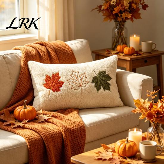Federa Cuscino Decorativa per Divano Autunno Peluche Copricuscino, Zucca Foglia d'Acero Ricamo Coperta Morbida Aderente alla Pelle Custodie Autunnali Stile Rustico