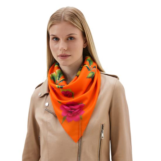 Women Fashion Long Soft Wrap Shawl Rose Flower Printed Sheer Chiffon Scarf