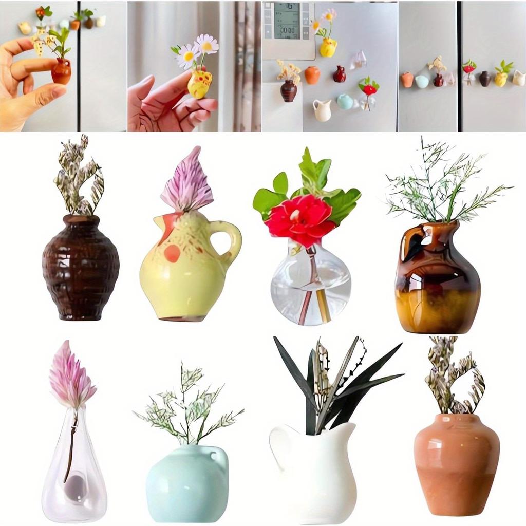 5/8Pcs Mini Ceramic Vases Magnets Set Strong Magnetic Bud Vases for Fridge Decoration And Office Use No Plant Included