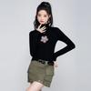 Autumn Solid Color Sweet Printed T-shirt with Gentle Temperament, Paired with Slim Fit Long Sleeved Top