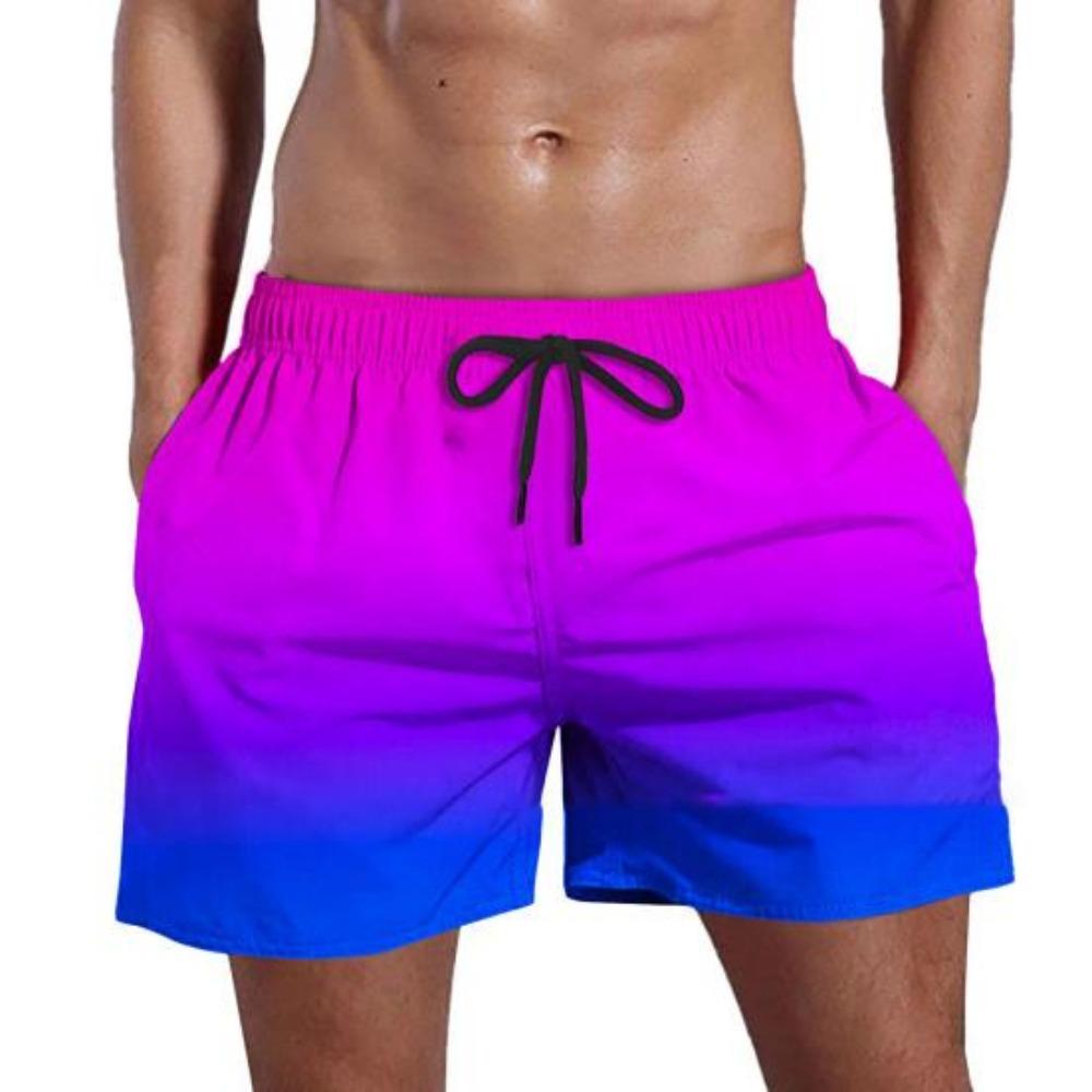 Männer Sommer Quick-Dry Strand Shorts Elastische Kordelzug Taille Fitness Shorts Farbverlauf Breite Bein Shorts mit Taschen Streetwear