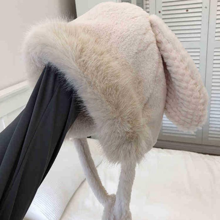Winter Hat Female Fluffy Cute Rabbit Ears Lei Feng Hat Warm Ear Protection Hat Thickened Pullover Hat