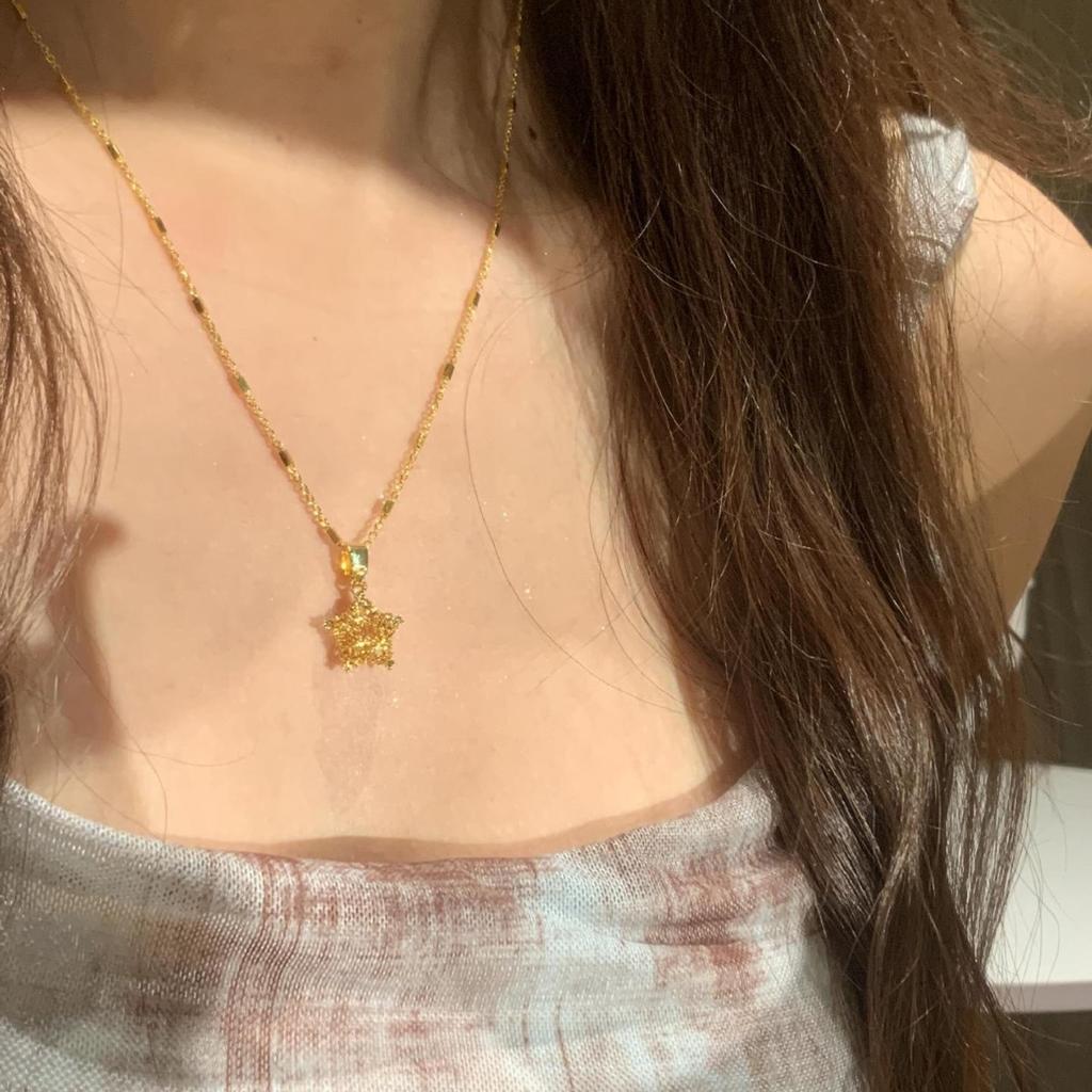 1Pc Women Gold Hollow Star Pendant Necklace Golden Woven Star Net Choker Dainty Trendy Daily Jewelry Gift