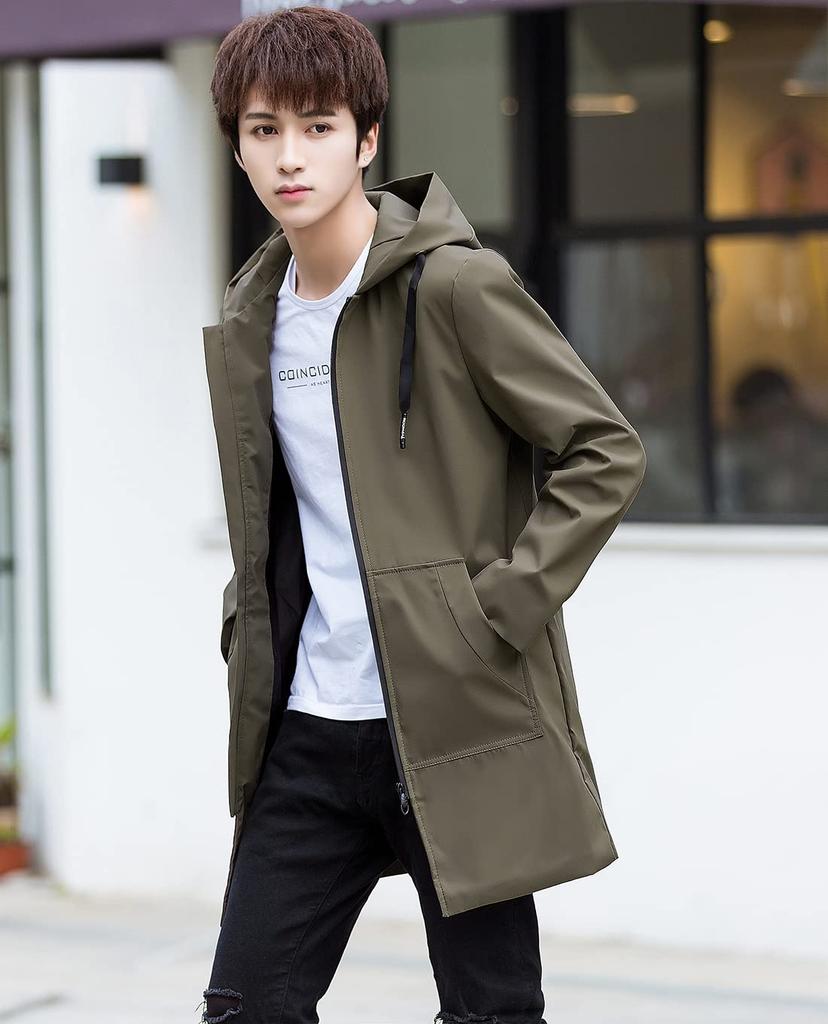 Kåpe Lang Jakke Casual Business Hette Vindtett Løs Stor Størrelse [OKJCON] Herre Høst/Vinter (L, Grønn)