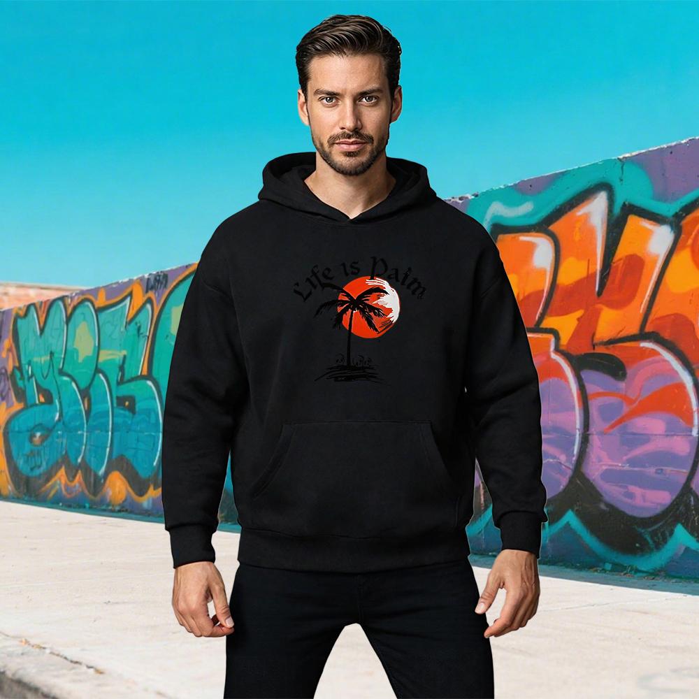 

Life Is Plam Letter Coconut Tree Printing Hoodies Men Women Vintage Long Sleeve Pullover Oversized Casual Outdoors Sweatshirt S