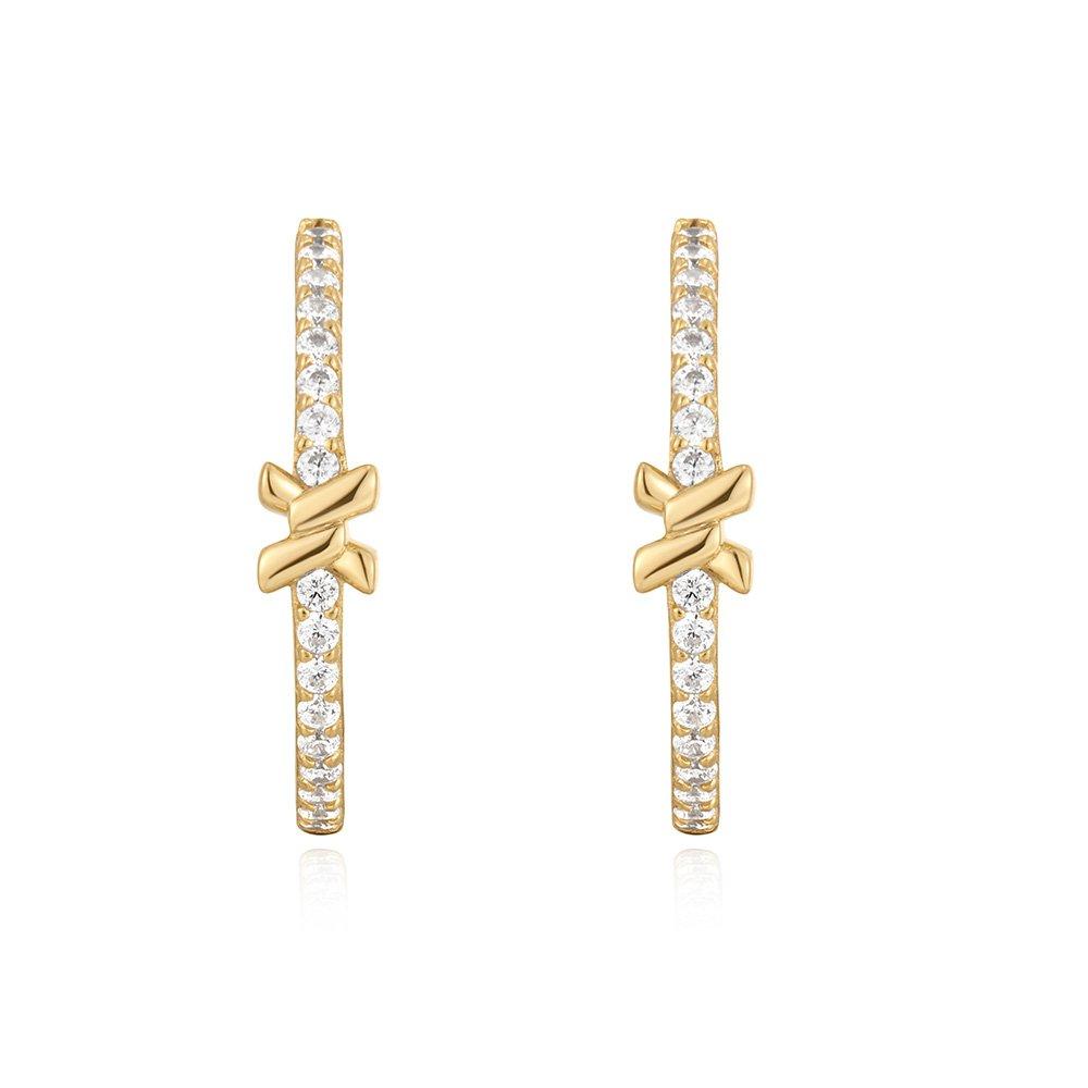 Gold Cross Hoop 925 Silver Ring Earrings E061-14G